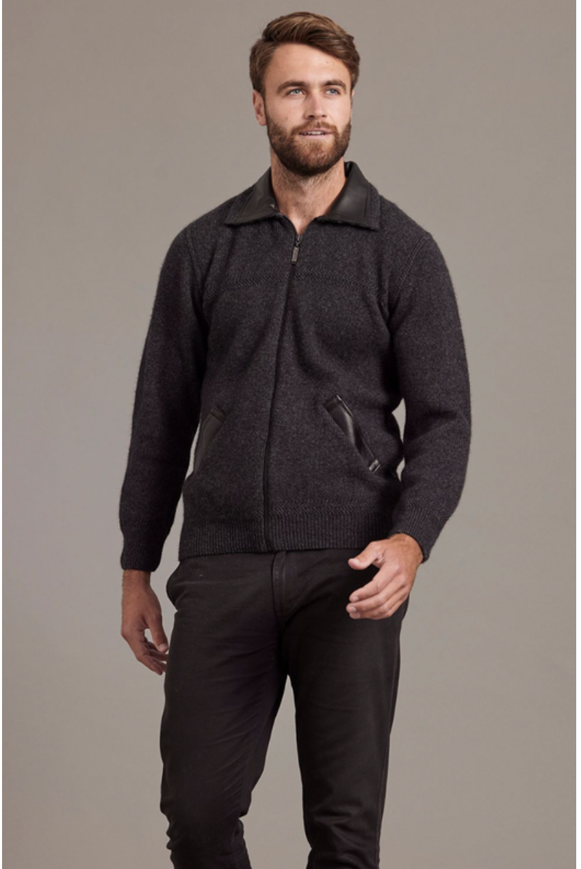 McDonald - Possum & Merino Lambskin Collar Jacket -Charcoal