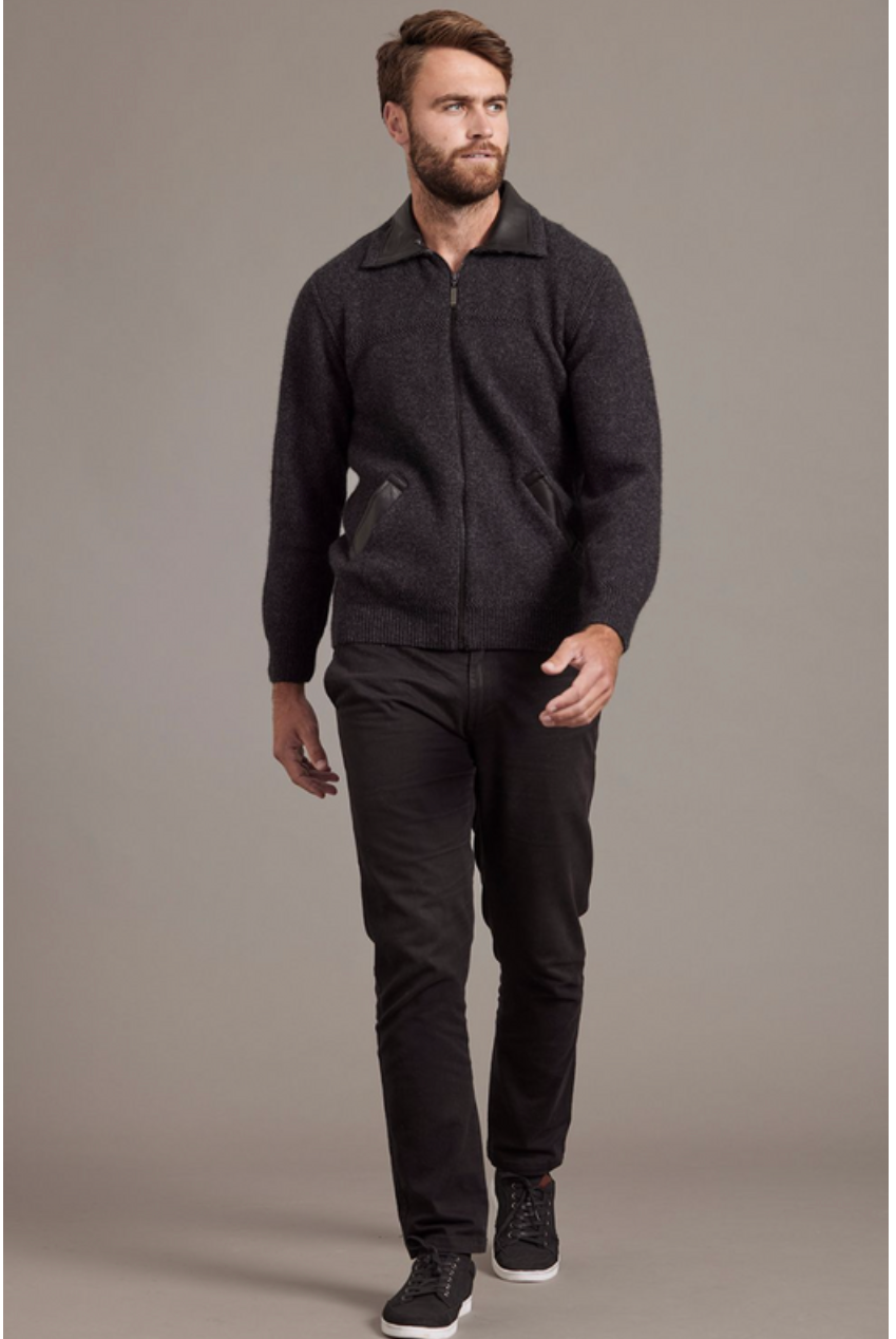 McDonald - Possum & Merino Lambskin Collar Jacket -Charcoal