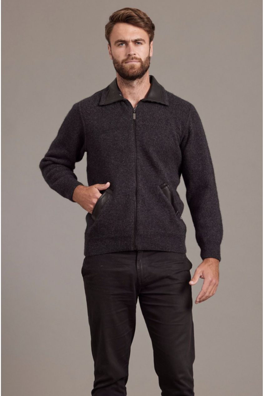 McDonald - Possum & Merino Lambskin Collar Jacket -Charcoal