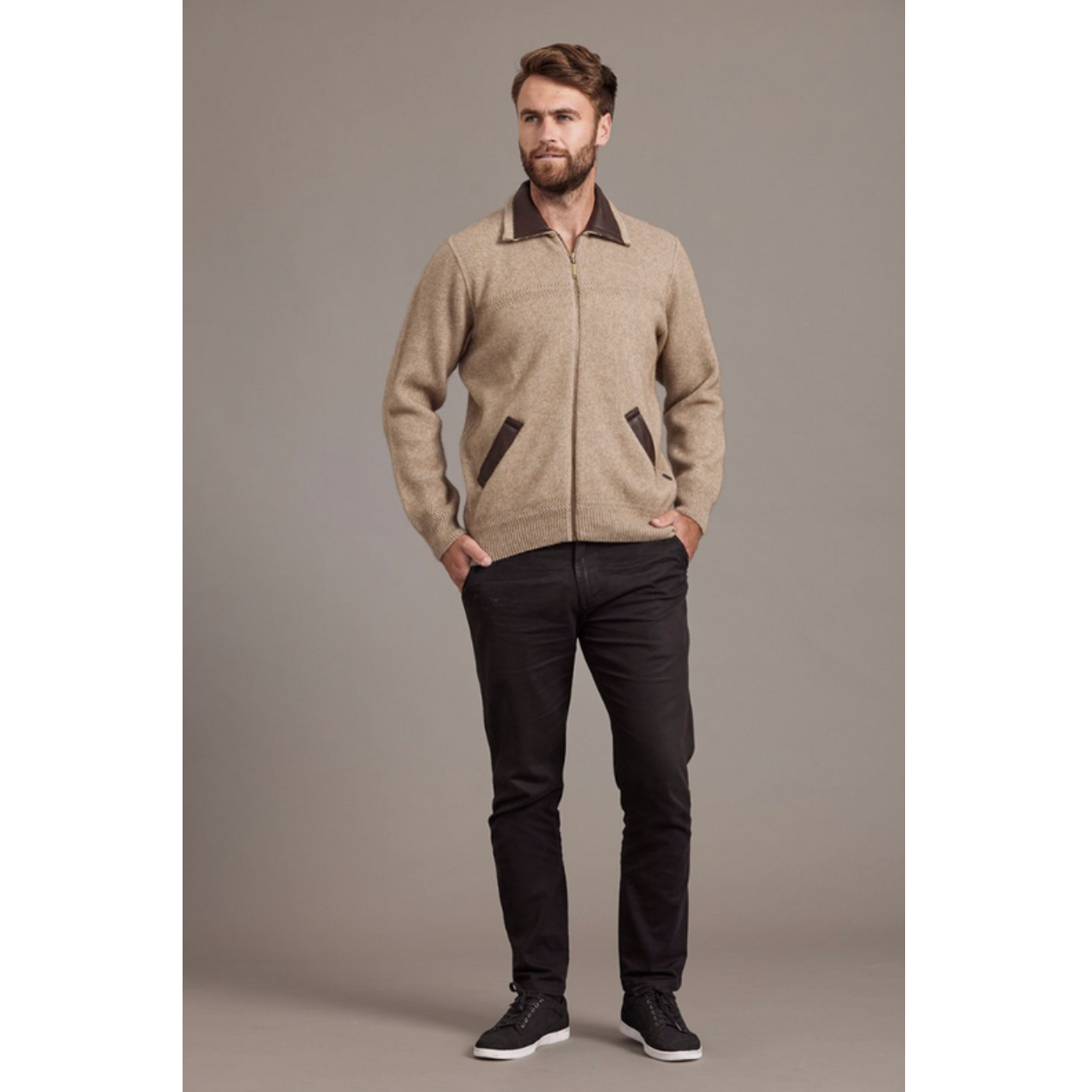 McDonald - Possum & Merino Lambskin Collar Jacket -Mocha