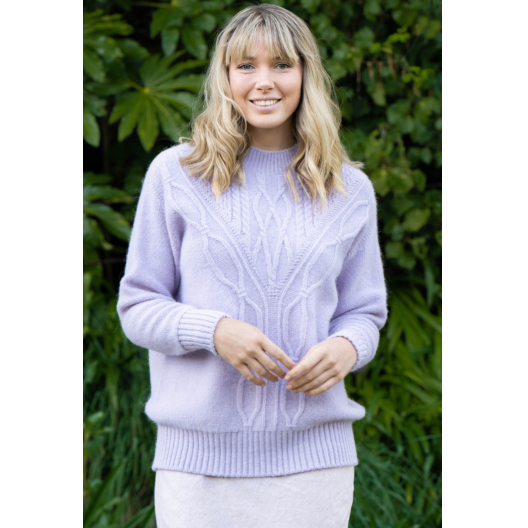 Lothlorian - Alpaca Crew Neck Cable Jumper (ALP076)Lilac