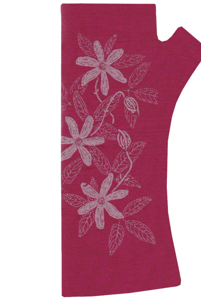 Kate Watts- Printed Merino Glovelets (Amethyst w Cream Clematis Print)
