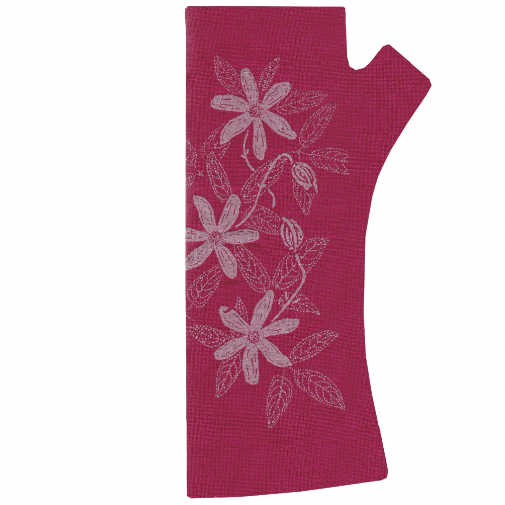 Kate Watts- Printed Merino Glovelets (Amethyst w Cream Clematis Print)