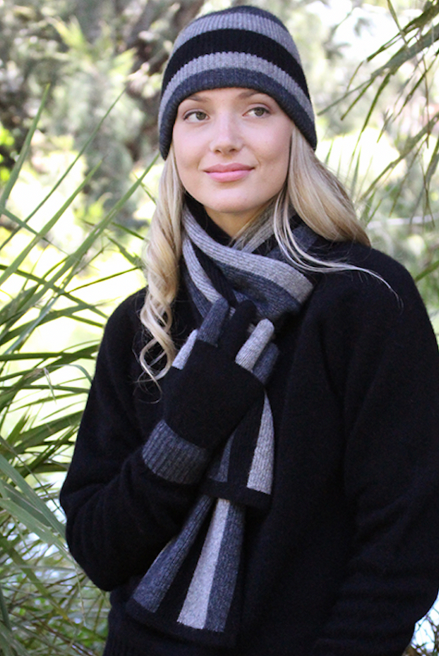 Charcoal Scarf and beanie set in colour