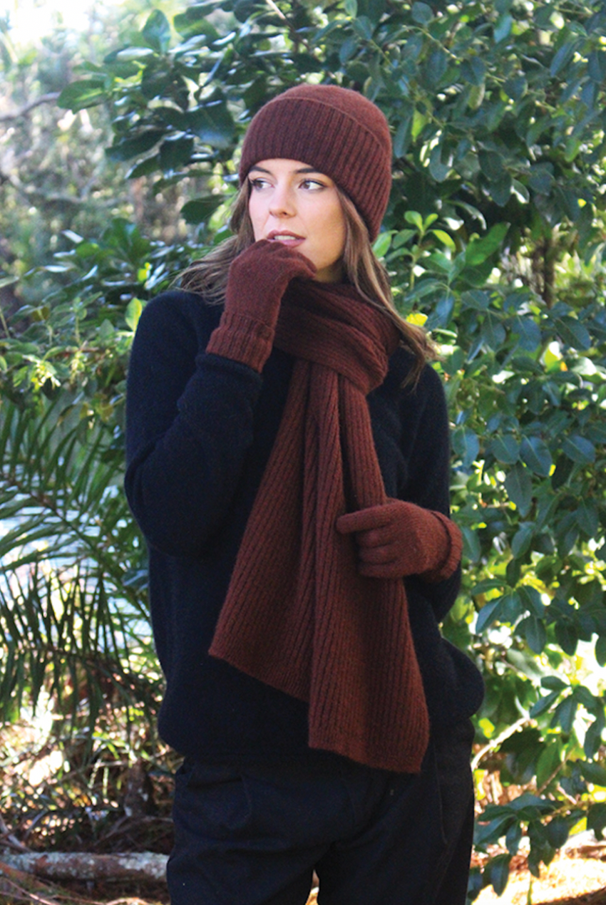 Lothlorian - Merino & Possum Turnback Scarf (9732)Russet
