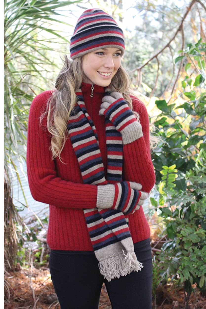 Natural - Lothlorian - Merino Possum Multi Striped Scarf (9951)