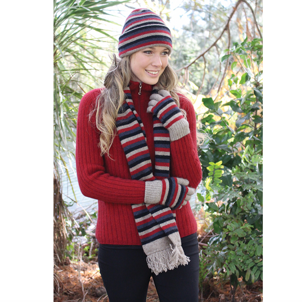 Natural - Lothlorian - Merino Possum Multi Striped Scarf (9951)