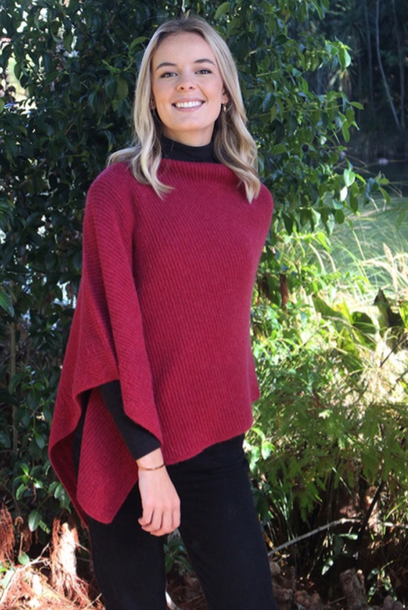 Claret - Lothlorian - Alpaca Rib Poncho (ALP051)