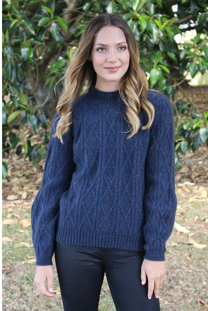 Lothlorian - Merino & Possum Cable Bell Sleeve Jumper (9778)Denim