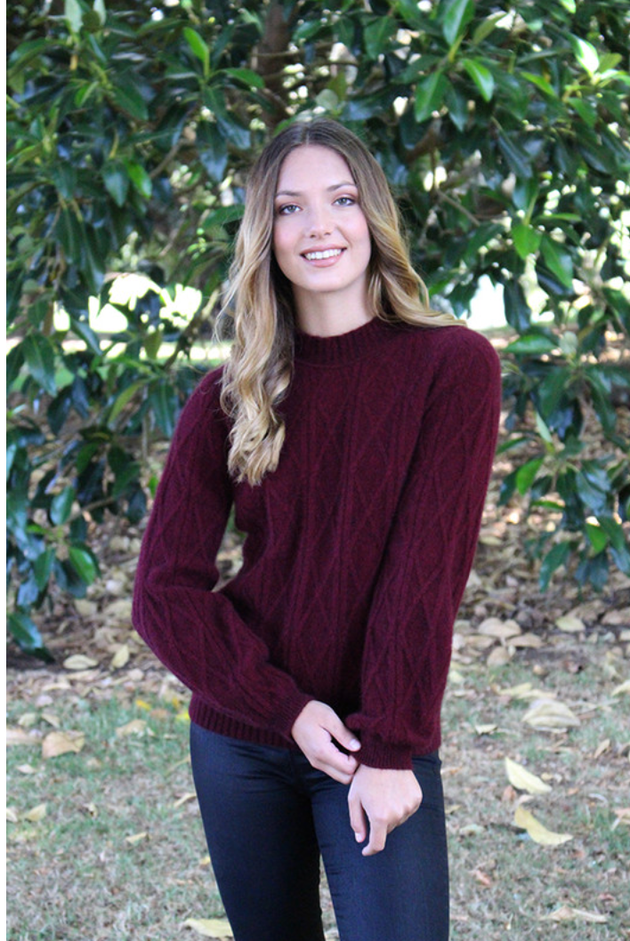 Lothlorian - Merino & Possum Cable Bell Sleeve Jumper (9778)Pinot