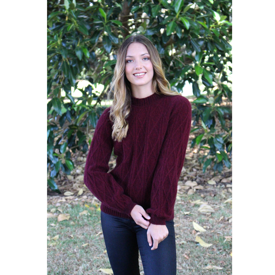 Lothlorian - Merino & Possum Cable Bell Sleeve Jumper (9778)Pinot