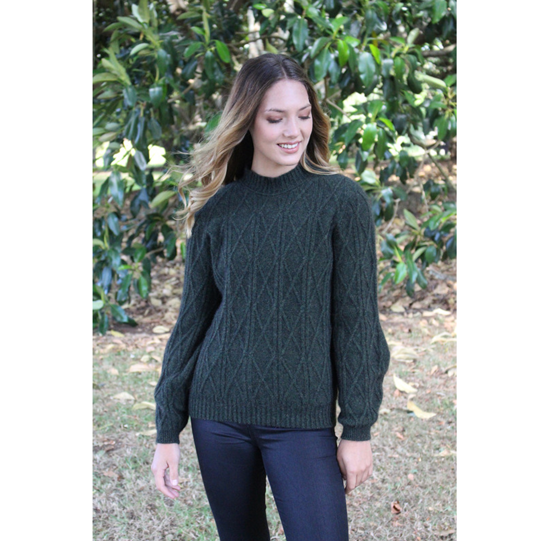 Lothlorian - Merino & Possum Cable Bell Sleeve Jumper (9778)Moss