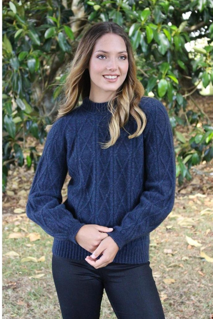 Lothlorian - Merino & Possum Cable Bell Sleeve Jumper (9778)Denim