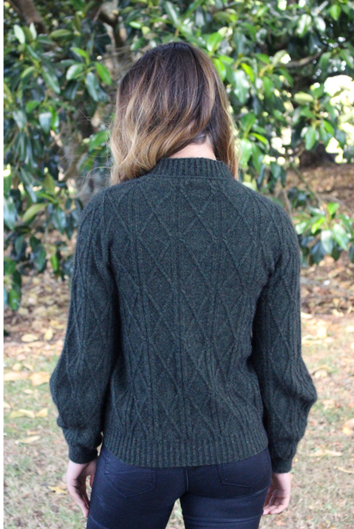 Lothlorian - Merino & Possum Cable Bell Sleeve Jumper (9778)Moss