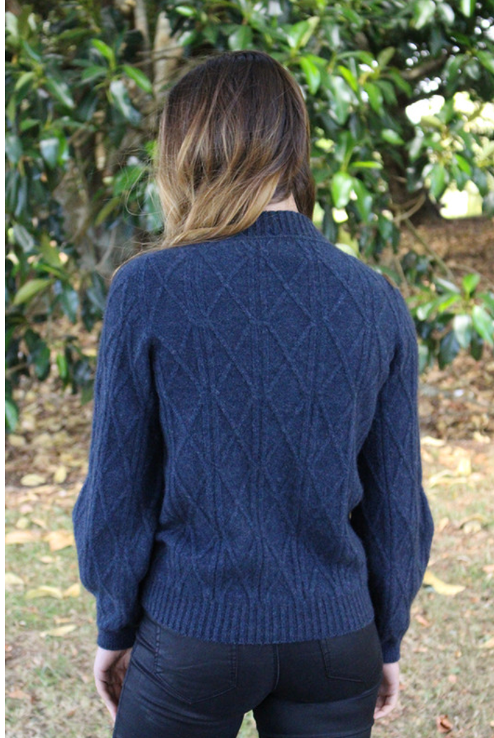 Lothlorian - Merino & Possum Cable Bell Sleeve Jumper (9778)Denim