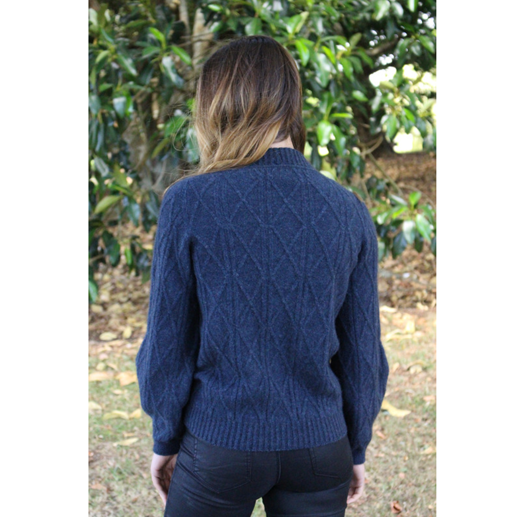 Lothlorian - Merino & Possum Cable Bell Sleeve Jumper (9778)Denim