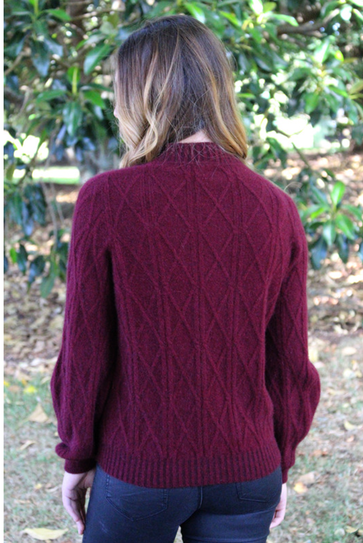 Lothlorian - Merino & Possum Cable Bell Sleeve Jumper (9778)Pinot
