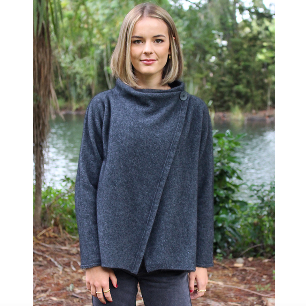 Lothlorian - Merino & Possum Enfold Jacket (9780)Charcoal