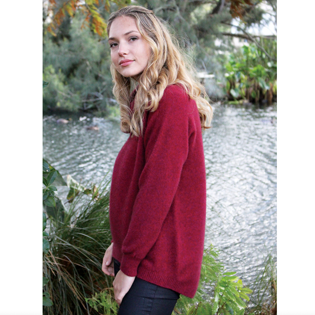 Lothlorian Merino - Possum Curved Hem Cowl Neck Jumper (9843)Raspberry