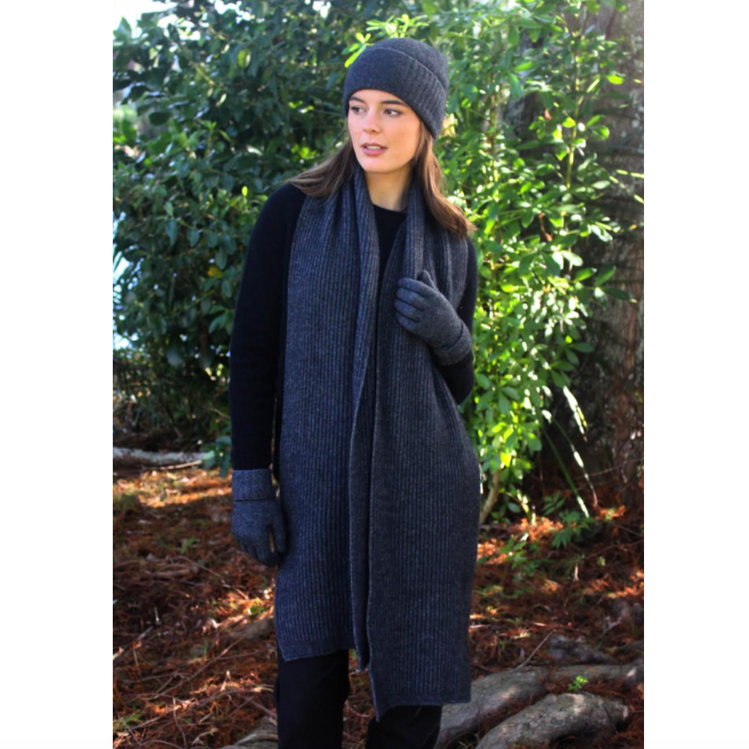 Lothlorian - Merino & Possum Turnback Scarf (9732) Charcoal