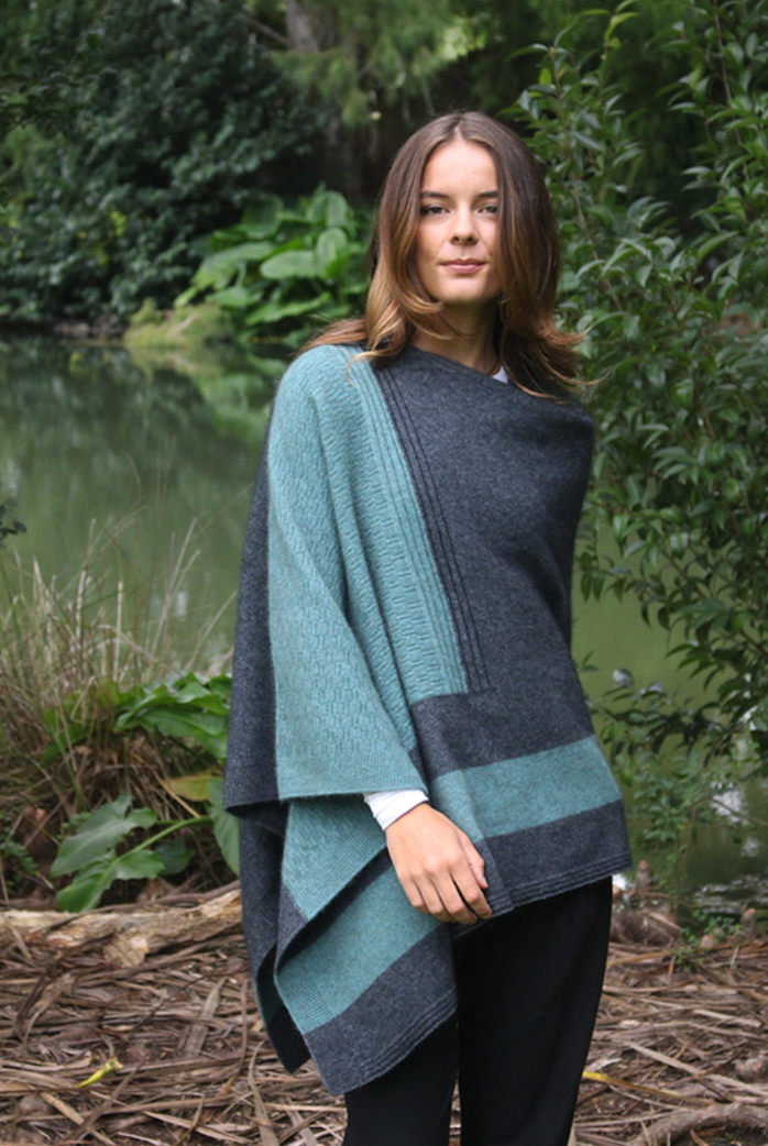 Lothlorian - Merino & Possum Cosset Poncho - Charcoal/Sage