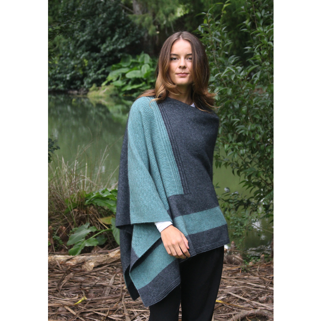 Lothlorian - Merino & Possum Cosset Poncho - Charcoal/Sage