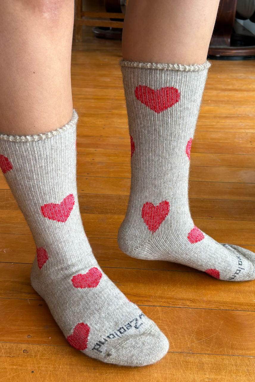 NZ Sock Co - Merino Possum Comfort Hearts (FT107)Natural/Red