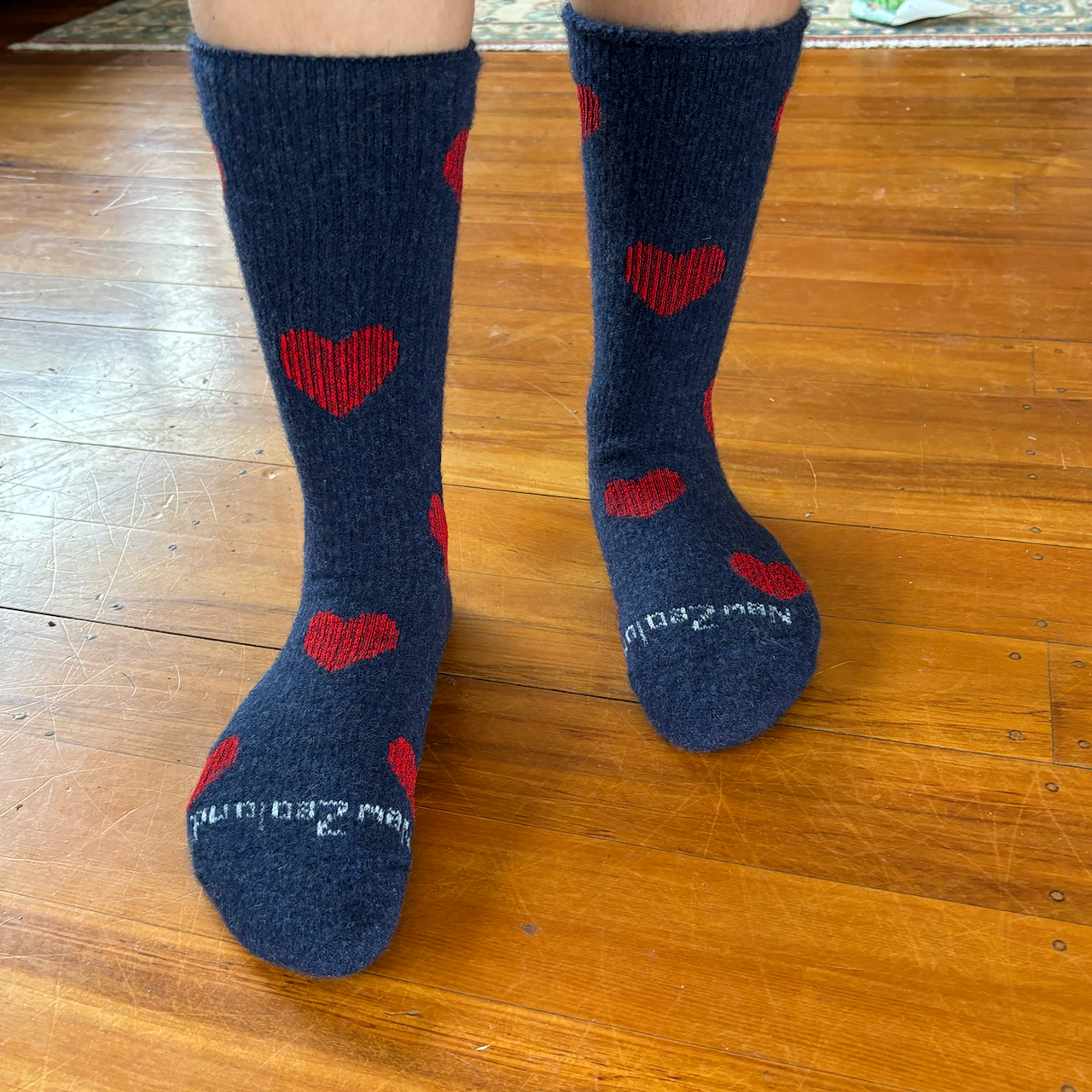 NZ Sock Co - Merino Possum Comfort Hearts (FT107)Denim/Red