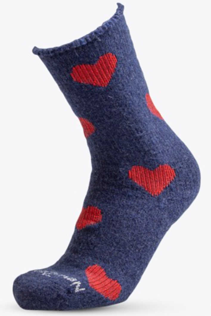 NZ Sock Co - Merino Possum Comfort Hearts (FT107)Denim/Red