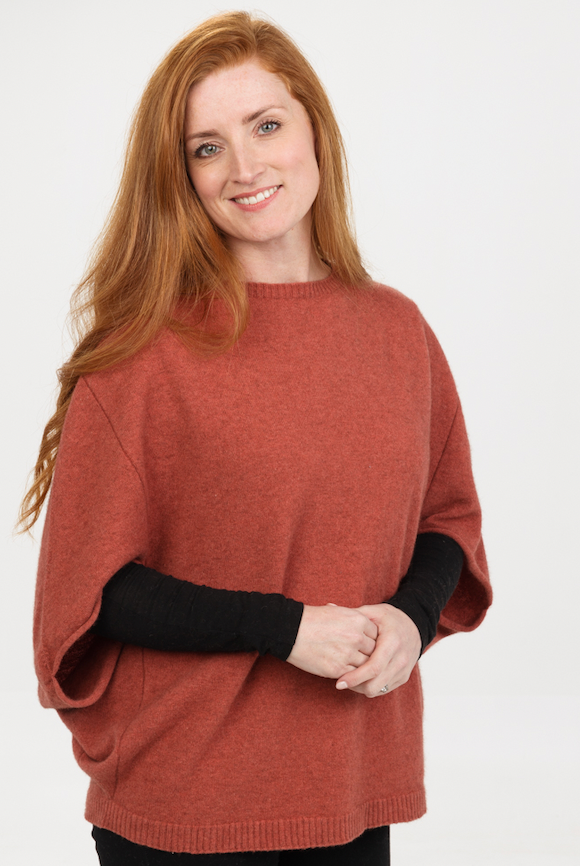 Native World - Merino & Possum Split Sleeve Poncho (NB868) Rosewood.