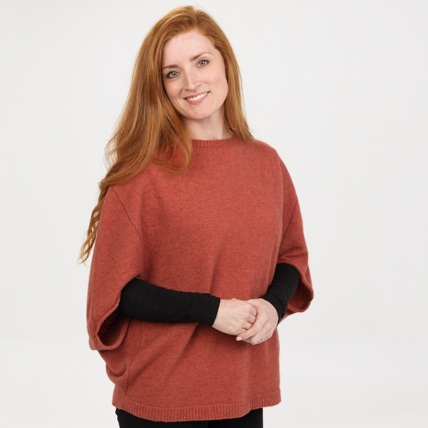 Native World - Merino & Possum Split Sleeve Poncho (NB868) Rosewood.