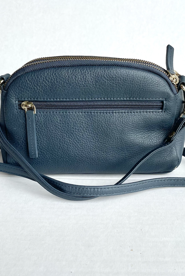 Baron - Leather Oval Top Twin Handbag (Baron2556)Navy