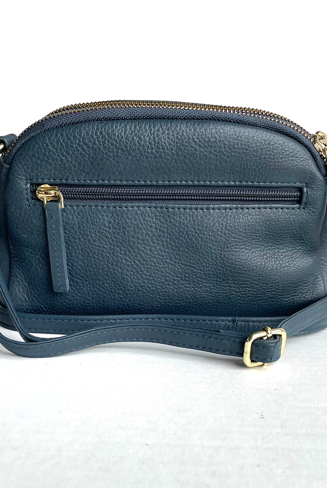 Baron - Leather Oval Top Twin Handbag (Baron2556)Navy