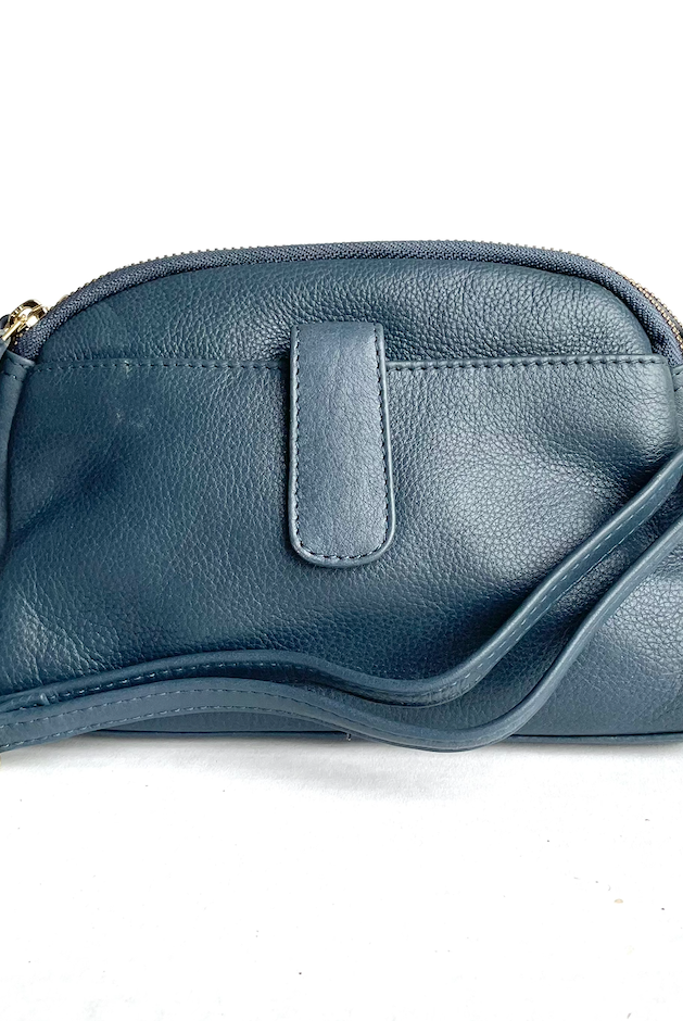 Baron - Leather Oval Top Twin Handbag (Baron2556)Navy
