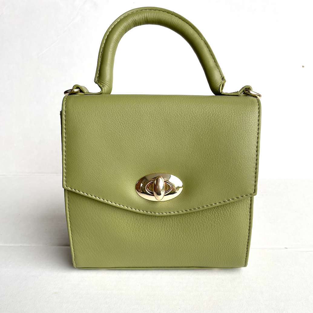 Baron - Leather Mini Handbag with Top Handle (2557)Sage