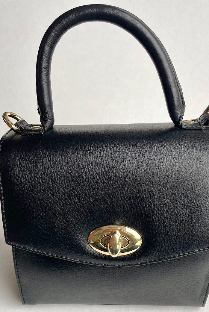 Baron - Leather Mini Handbag with Top Handle (2557)Black