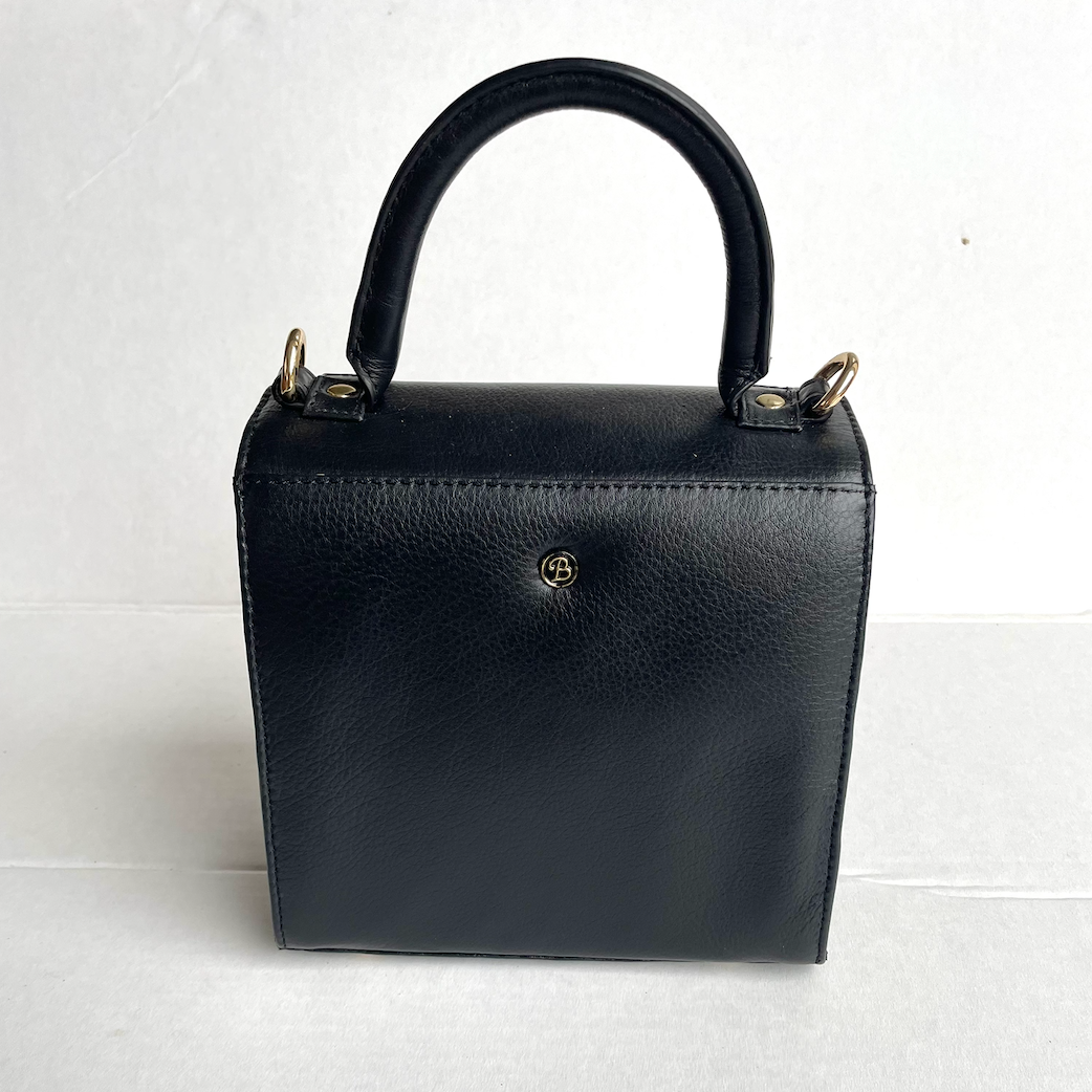 Baron - Leather Mini Handbag with Top Handle (2557)Black
