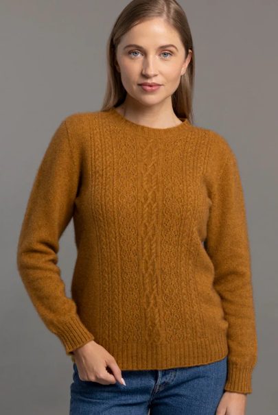 McDonald - Possum & Merino Crew Neck Jersey with Lace Detail (6129) Honeycomb