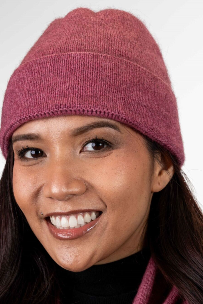 Koru - Merino & Possum Plain Beanie (KO159)Rose