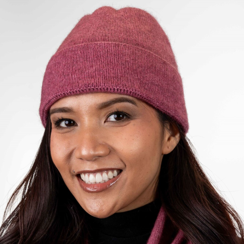 Koru - Merino & Possum Plain Beanie (KO159)Rose