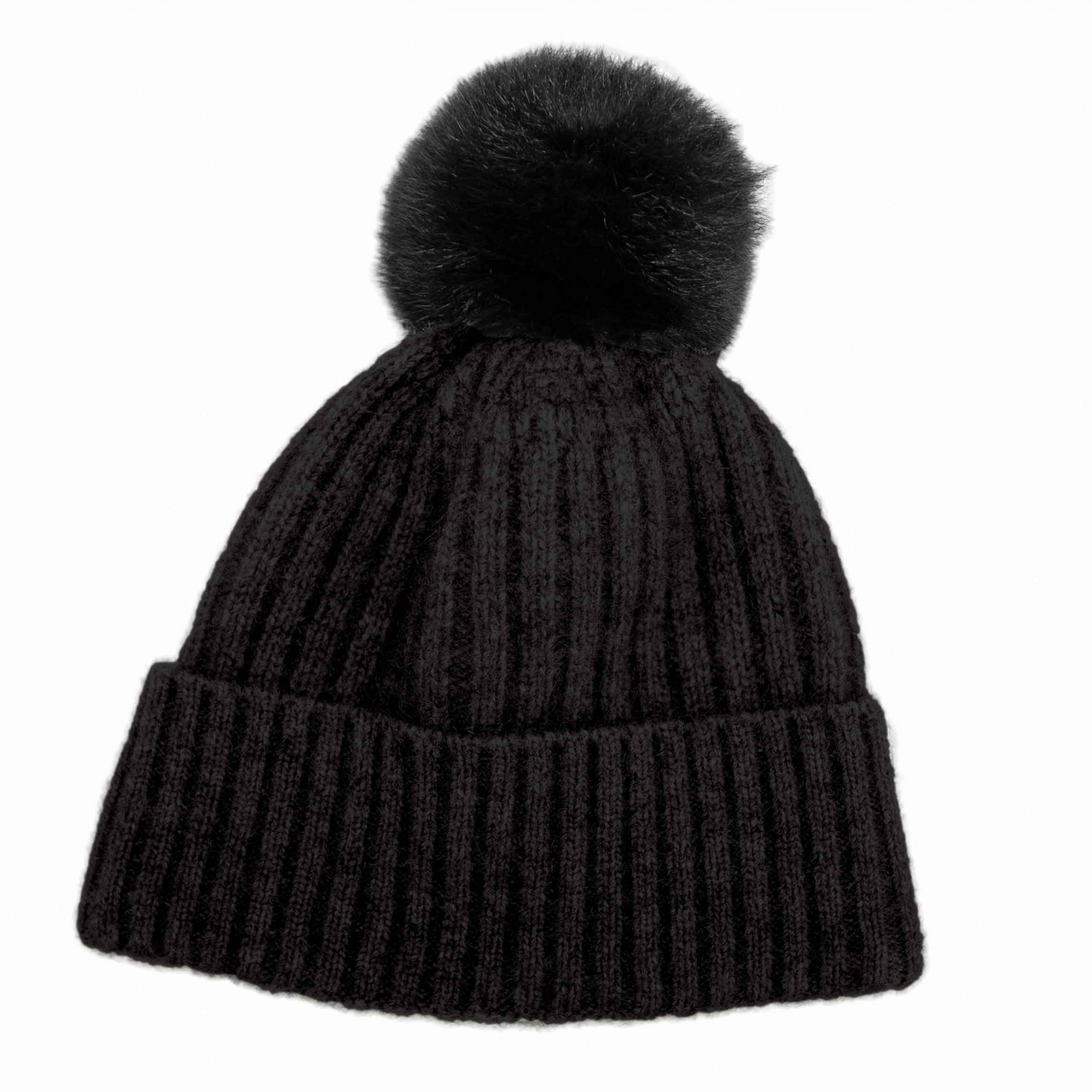Koru Merino - Possum Fur Pom Pom Beanie (KO2013)Black/Black