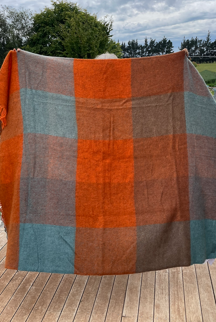 Klippan - Lambswool and Gotland Check Throw Orange