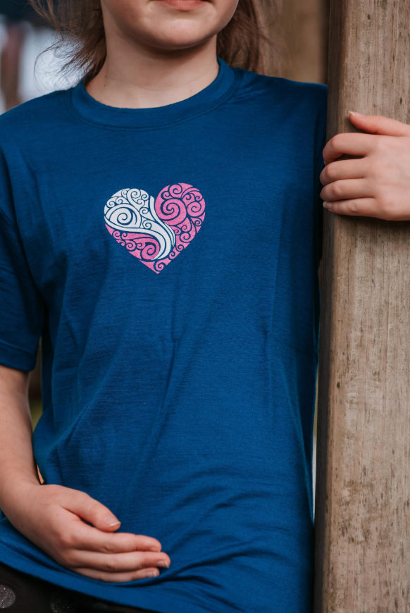 Tussock Ridge Merino - Merino Kids Loveheart Tee (MK130)Ocean