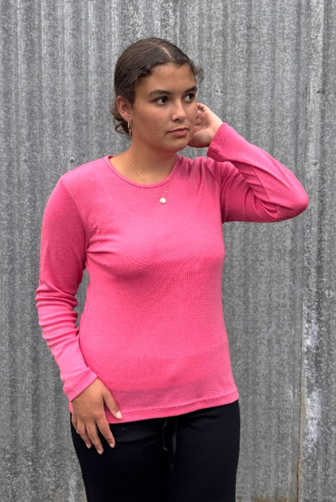 Bay Road Merino - Crew Neck Top (BR840-BR817)Peony