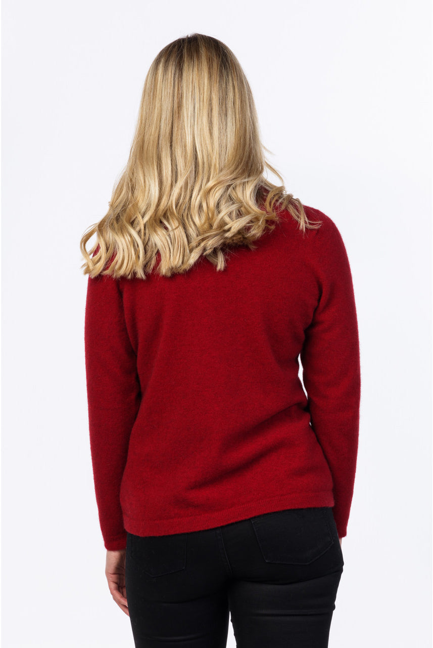 Native World - Merino & Possum Vee Plain Sweater (NB396)Berry
