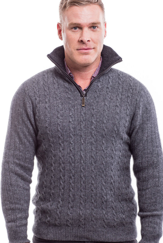 Male model wearing cable jersey. facing forward.