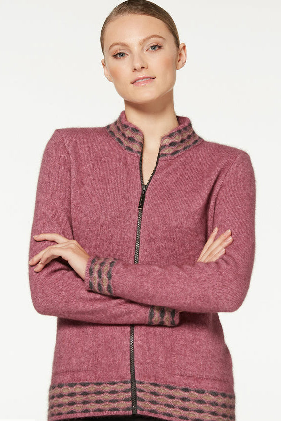 Heather colour Wave trim Zip cardigan