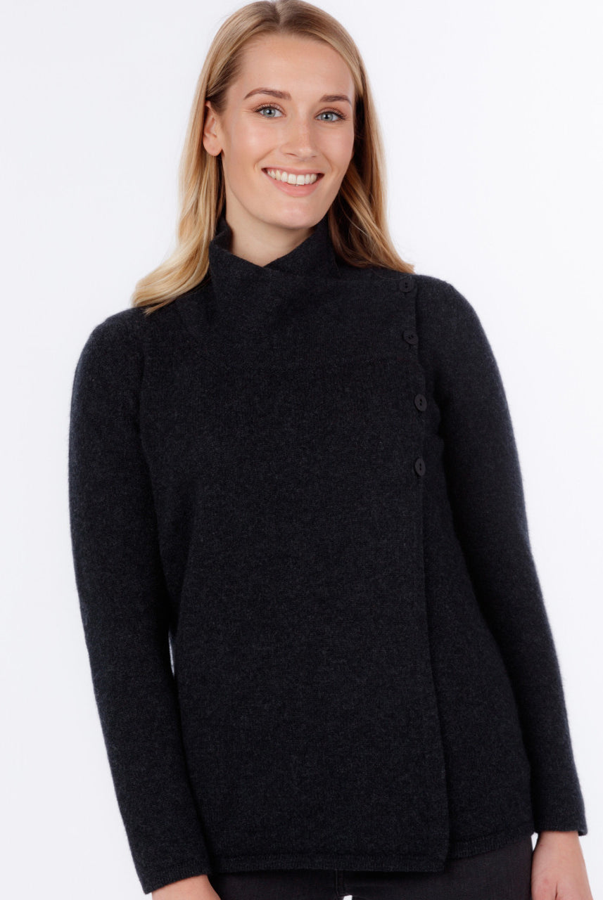 Native World - Merino & Possum Asymmetric Jacket (NS664)Charcoal