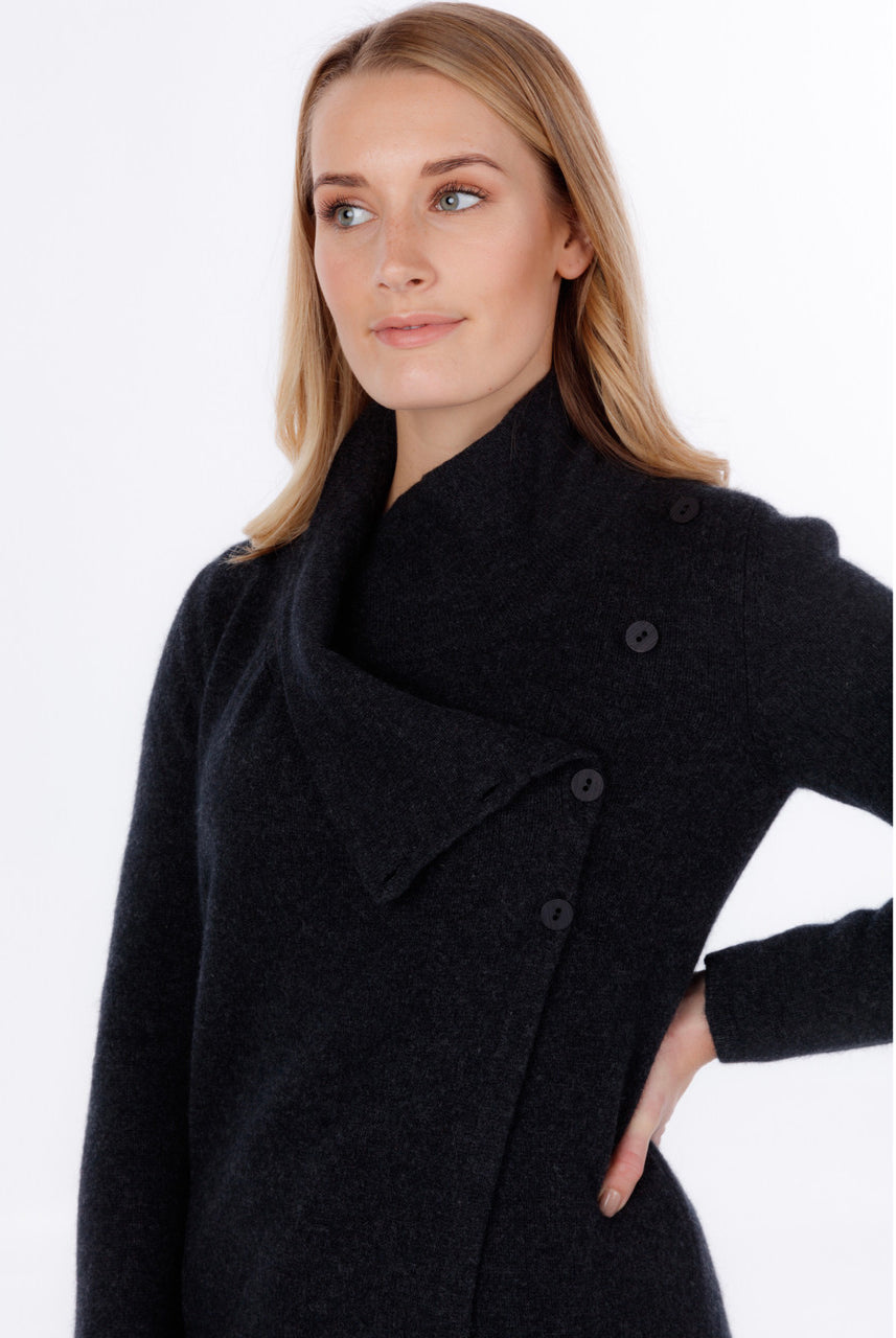 Native World - Merino & Possum Asymmetric Jacket (NS664)Charcoal