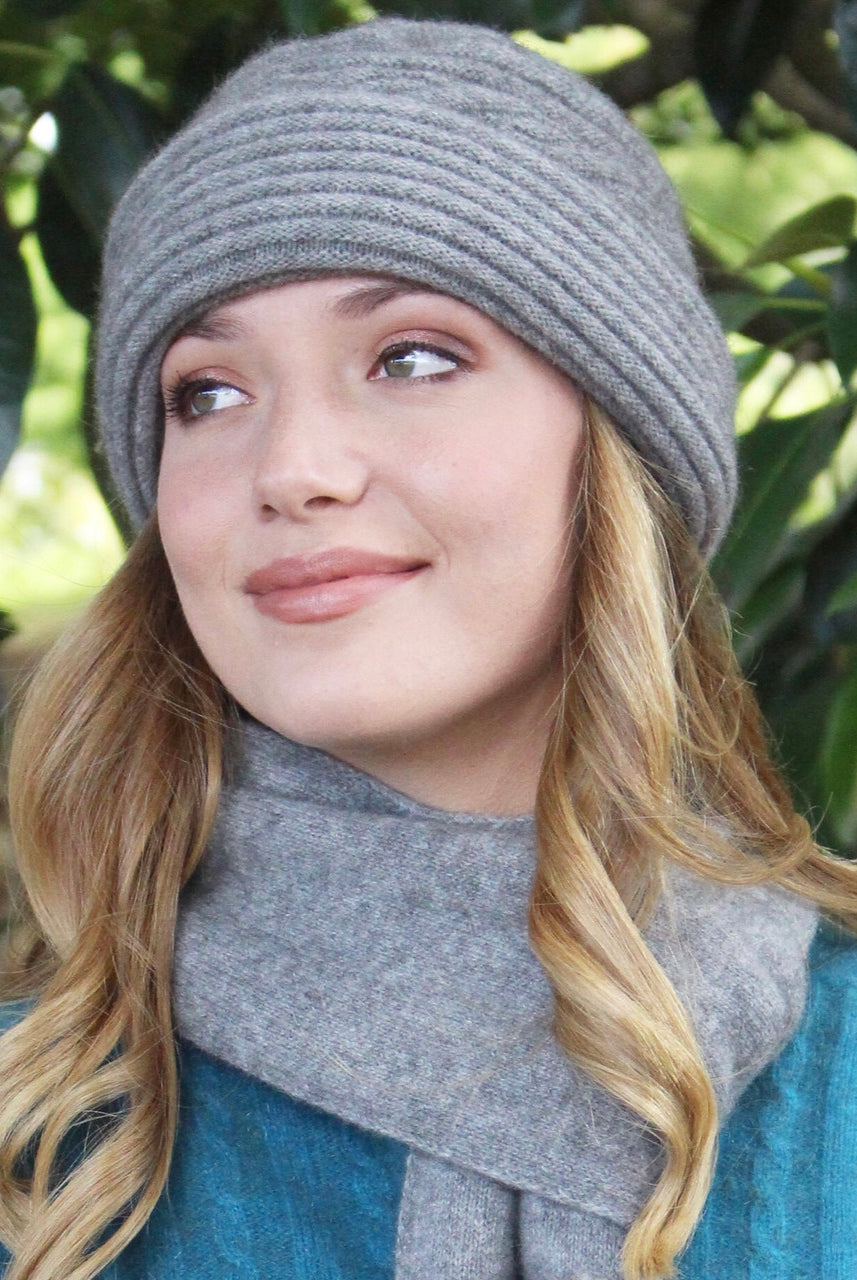 Merino & Possum Ribbed Clouche Hat - Silver